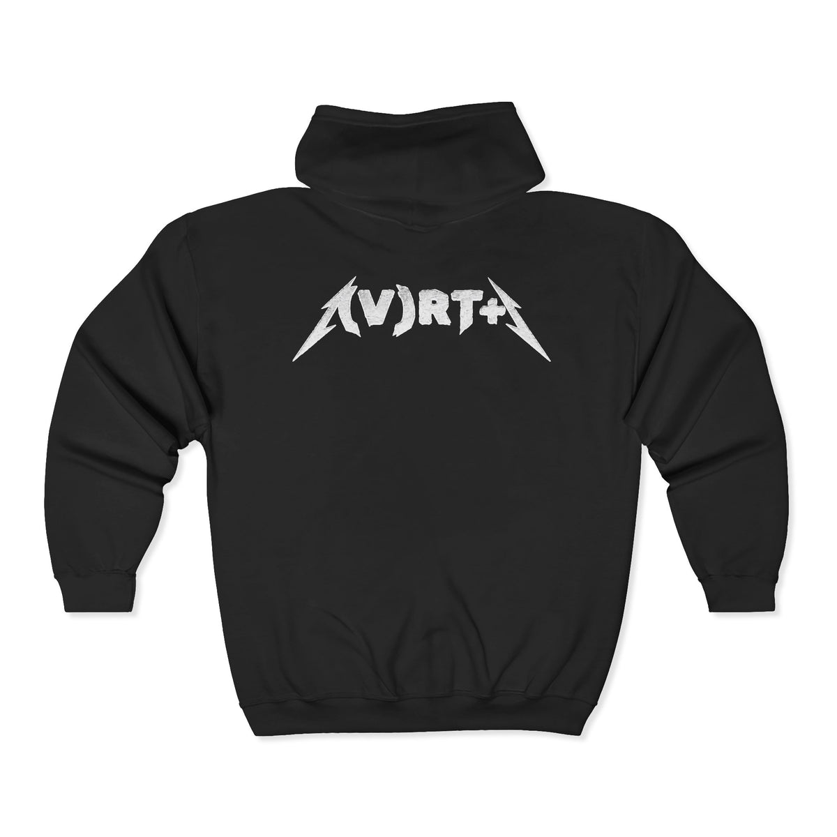Metal Band Logo Zip Hoodie — 'Aviarta' Black Full-Zip Hooded Sweatshirt